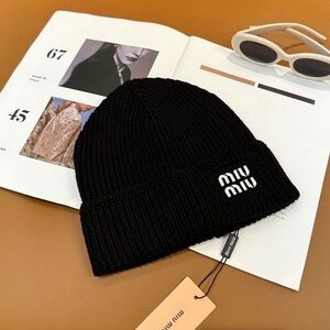 Miu Miu Black Ribbed Beanie